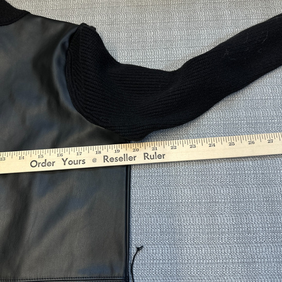 Ann Taylor Petite Faux Leather Knit Dress Medium Mob Wife Turtleneck Belt New - Picture 7 of 10